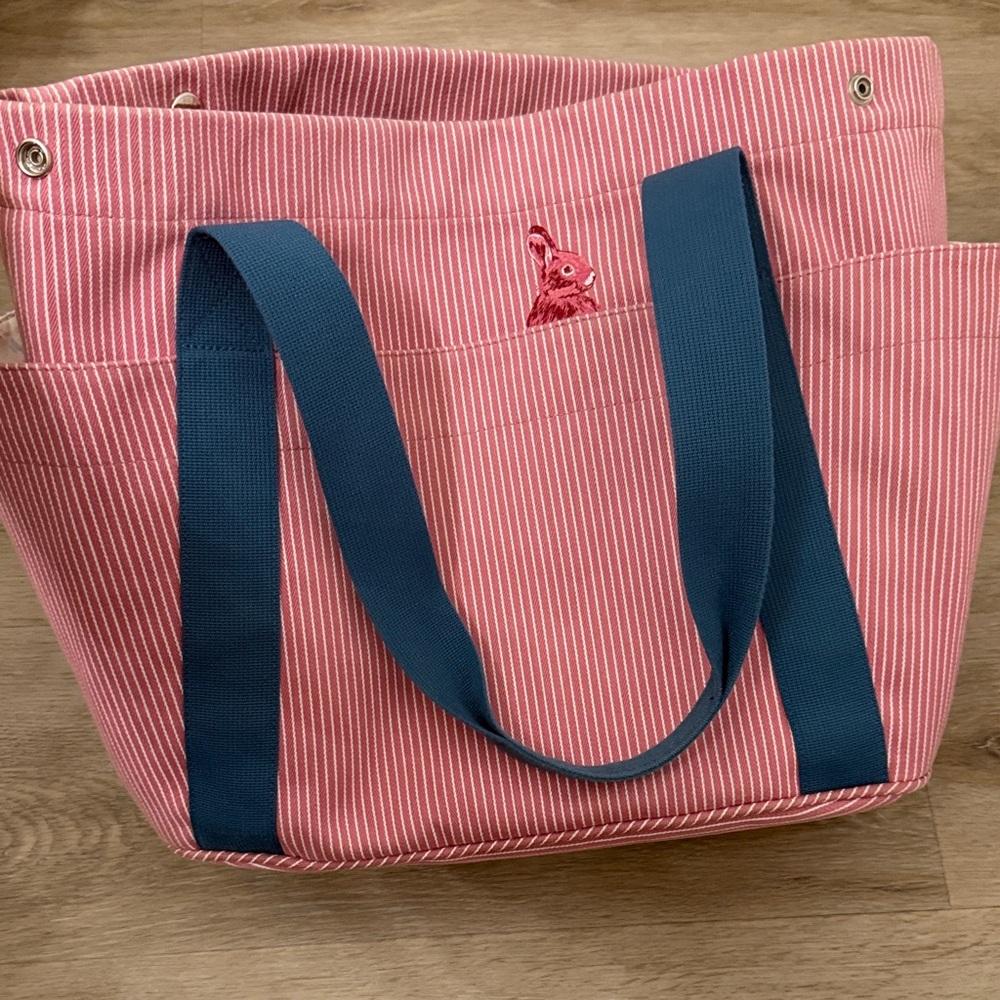 Hermes Striped Pink Nappy Tote Bag with Blue Straps